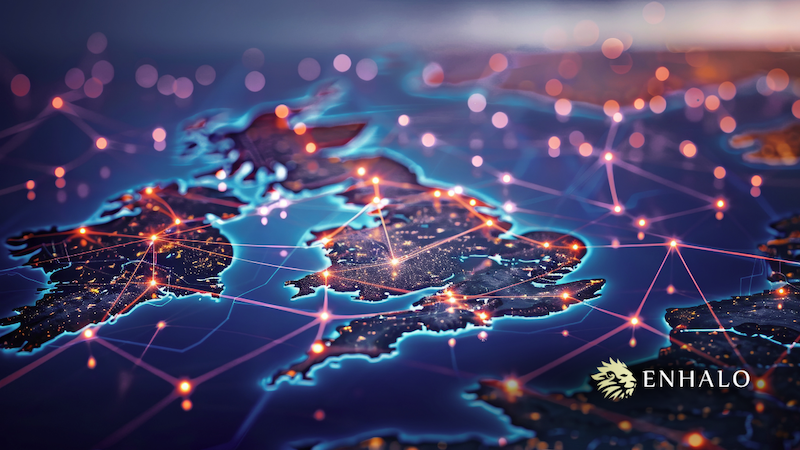 Digital map of the United Kingdom with glowing network connections representing CyberEM Command and national cyber defence infrastructure
