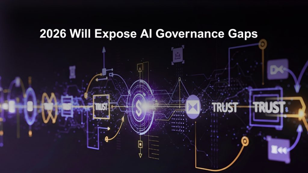 Abstract digital interface representing AI decision pathways, illustrating the rising need for explainability and governance in 2026.